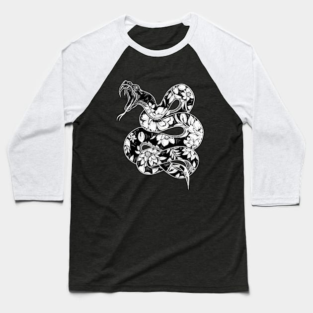 Floral snake Baseball T-Shirt by Jess Adams